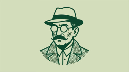 Vintage illustration of a man with a hat and glasses.