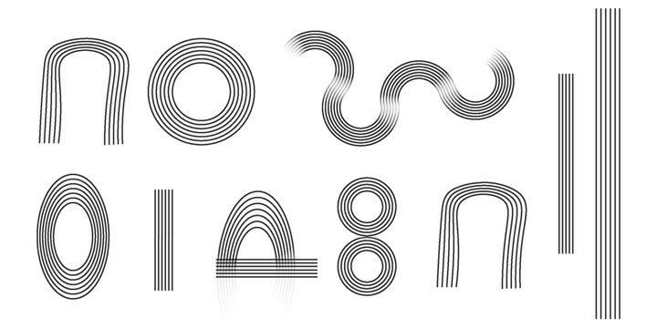 Archway and round lines and shapes. Arch, circle and semicircle geometric figures in trendy boho style. Minimalistic design elements for modern templates. Vector graphic illustration.