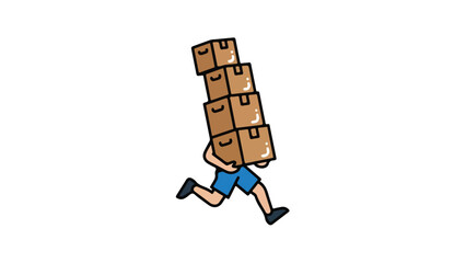 Person Running with Stack of Cardboard Boxes Delivery Concept.