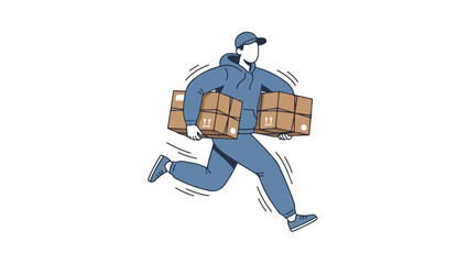 Delivery man running fast with two cardboard boxes in hands.