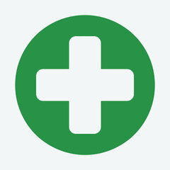 Obraz premium first aid vector icon with green cross, medical and healthcare symbol, safety first illustration, ideal for apps, websites, hospital graphics, ui design and medical vector projects.