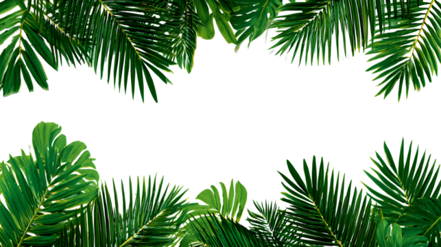 Tropical green palm leaves border frame on transparent background for copy space,  ai generated image. - Powered by Adobe