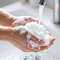 물로 손을 씻는 개인 위생 관리 클로즈업 장면