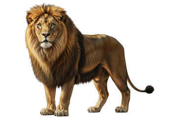 Obraz premium Majestic male lion standing isolated on transparent background