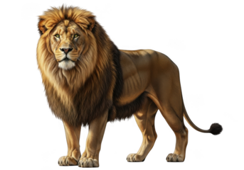 Majestic male lion standing isolated on transparent background