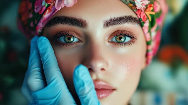 Beautiful woman receiving facial cosmetic treatment in a serene clinic, focusing on skin rejuvenation for a radiant complexion
