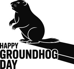 Happy Groundhog Day Standing Groundhog Silhouette Minimal Vector