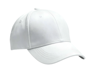 White baseball cap with curved visor and structured panels, isolated