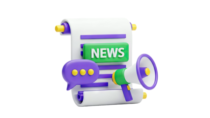 3D News Announcement with Megaphone and Speech Bubble