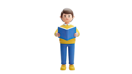 3D Cartoon Boy Reading a Blue Book