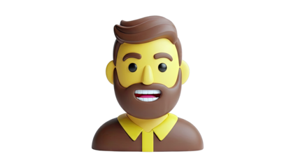 3D Cartoon Man with Beard and Brown Hair