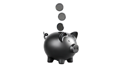 Black Piggy Bank with Coins Dropping In