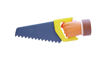 Cartoon hand holding a saw