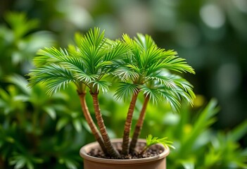 Obraz premium Small Potted Palm Plant in Garden Setting