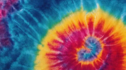 Vibrant tie-dye pattern creating a colorful spiral design on a fabric surface