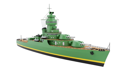 Green Battleship Model with Twin Cannons