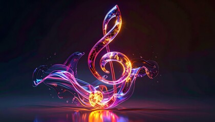 Glowing, musical treble clef rendered with vibrant, liquid-like effects