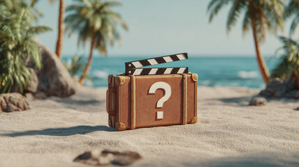 The mystery box on the beach with a movie clapper