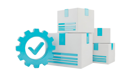 Logistics Checkmark Gear and Boxes