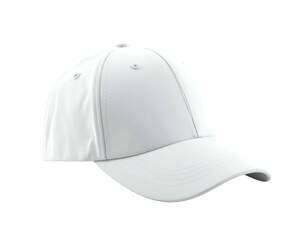 A pristine white baseball cap, isolated on a stark black background (1)