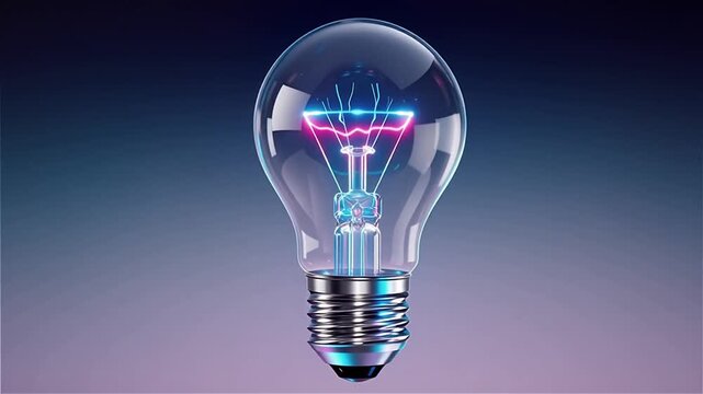 Glowing light bulb of colorful brilliance visualizing the spark of innovative thinking and creative ideation, cinematic video . Digital light bulb representing a new idea or technological innovation.
