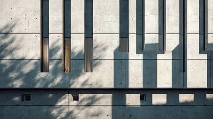Architectural marvel: Concrete facade with vertical windows and shadow play