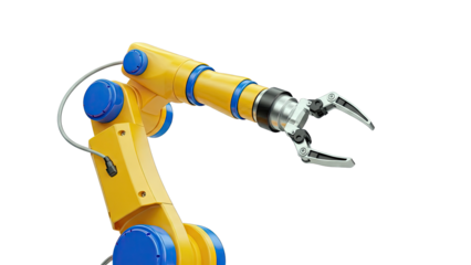 Yellow and Blue Robotic Arm with Gripper