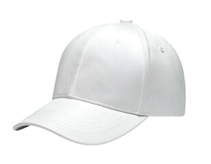 A crisp, white baseball cap on a transparent background, side view (1)