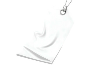 Rendered white price tag with slight fabric-like drape. Hanging with chain