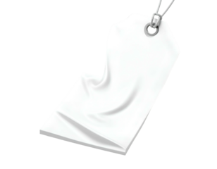 Rendered white price tag with slight fabric-like drape. Hanging with chain