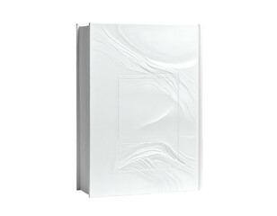 White book with flowing, embossed cover design, stands upright