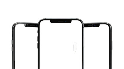 Three iPhones with blank screens