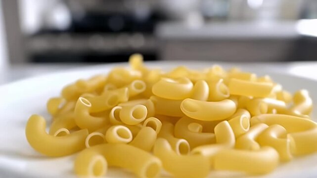 Close-up of Elbow Macaroni on a White Plate for Culinary and Food-Related Projects