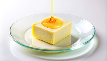 はちみつが垂れるバターの食品イメージ generative ai