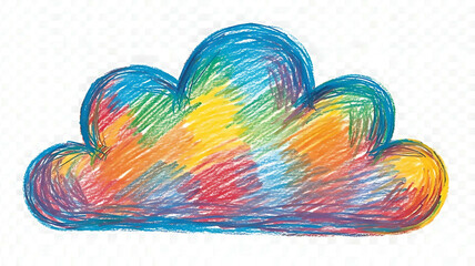 A cheerful hand drawn rainbow cloud with vibrant crayon scribbles inspiring joy and dreams