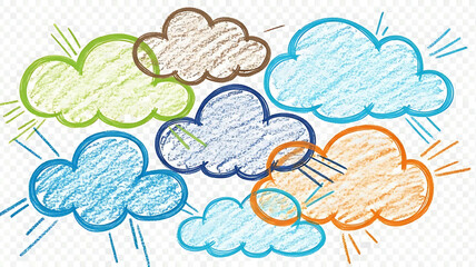 A joyful cluster of colorful hand drawn crayon clouds inspiring imagination rendered with
