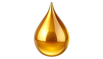 A glossy, golden droplet against a pristine white background