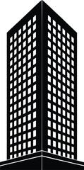 Tall office building silhouette vector with grid pattern windows