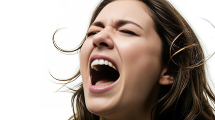 A young woman s passionate cathartic scream of intense emotion eyes closed close up
