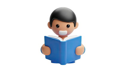 3D Cartoon Boy Reading a Book