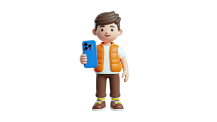 3D Cartoon Boy Holding a Smartphone
