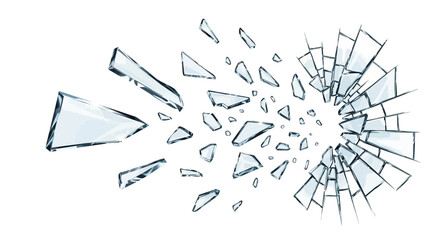 Broken glass shatter explosion, vector sharp ice fragments on white background, 3D splinters. Danger flying crystal piece, destroy windshield smithereens concept. Broken glass realistic clipart