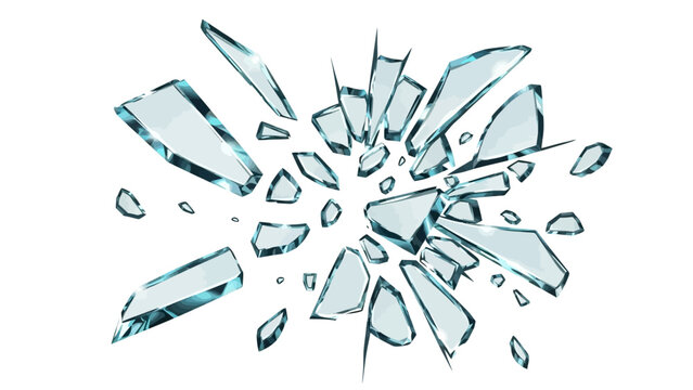 Broken glass shatter explosion, vector sharp ice fragments on white background, 3D splinters. Danger flying crystal piece, destroy windshield smithereens concept. Broken glass realistic clipart