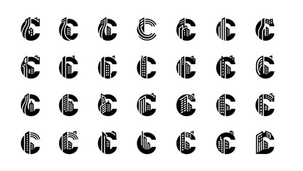 Black Letter C Pattern Grid Design.