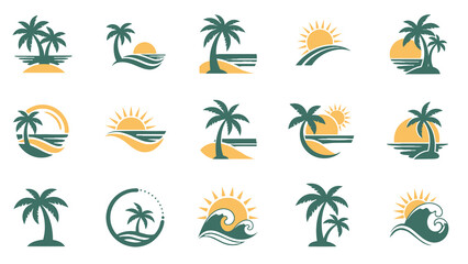 Collection of Tropical Island Icons and Symbols.
