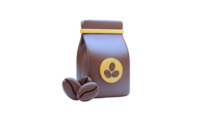 3D Rendered Coffee Bag and Beans on White Background