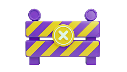 3D Purple and Yellow Barrier with 'X' Symbol