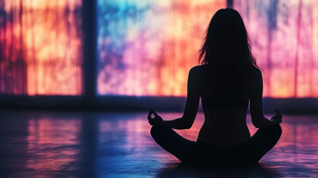 Practicing meditation for inner peace and balance in a colorful, serene space focusing on mind, body, spirit, and soul connection
