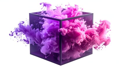 Colorfully swirling smoke containment within a translucent cube