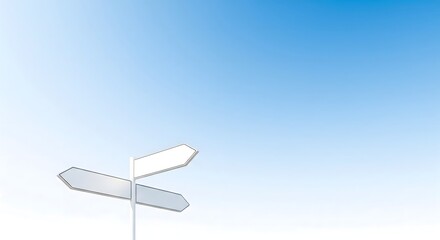 Blank white directional signpost mockup against clear blue sky background with large copy space for concepts of choice, strategy, and options.